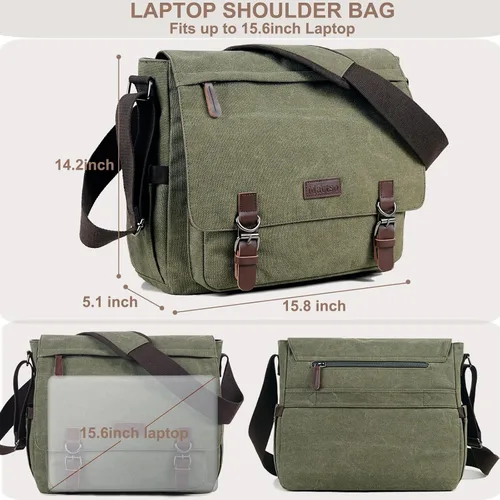 Miniatura 3 de Bolsa de mensajero de lona para hombres y mujeres, bolsa de viaje para laptop, maletín de negocios de 15.6 pulgadas