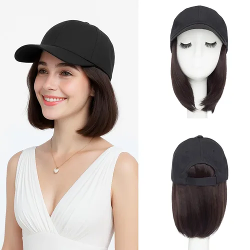 Miniatura 32 de SEGO - Peluca de gorra con pelo adjunto para mujer, gorra negra de béisbol con extensiones de pelo, gorra de béisbol larga y ondulada con ajuste