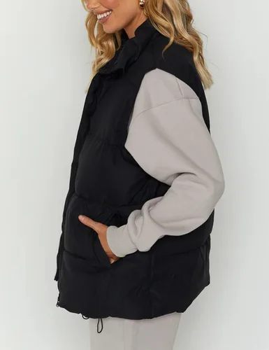Miniatura 2 de Chaleco acolchado de longitud media con cordón y cremallera para mujer, sin mangas, acolchado