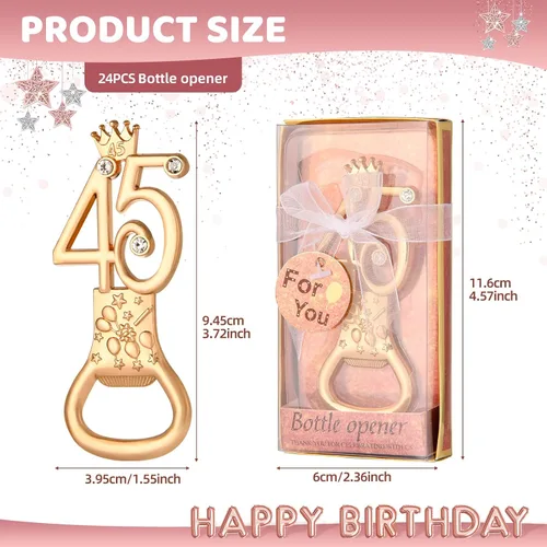 Miniatura 2 de 24 cajas de abrebotellas de cumpleaños con temática de oro rosa, adecuado para regalos de fiesta de boda, regalos de fiesta de cumpleaños