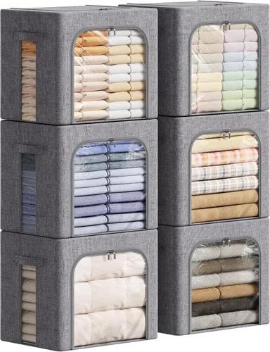 Lifewit Contenedores de almacenamiento de ropa con marco de metal, caja de almacenamiento apilable, contenedores plegables de almacenamiento de ropa