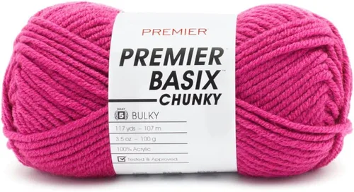 Premier Yarns Basix - Hilo grueso, perfecto para manualidades rápidas, peso voluminoso, hilo acrílico, color magenta, 3.5 onzas, 117 yardas