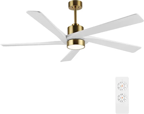 Miniatura 22 de WINGBO Ventilador de techo CC de 64 pulgadas con luces y control remoto, 5 cuchillas reversibles de madera tallada, motor de CC silencioso de 6