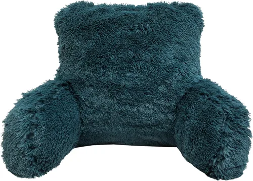 Miniatura 11 de Almohada de felpa de felpa lanuda de piel sintética con brazos para sentarse en la cama, sofá, cojín de cuña de apoyo de espalda con funda Azul