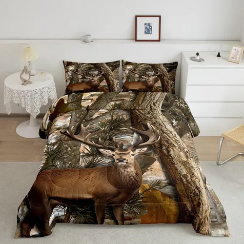 Miniatura 19 de Feelyou Juego de edredón de caza de patos para niñas y niños, edredón de patos de malardo, juego de ropa de cama de caza y pesca, juego de edredón
