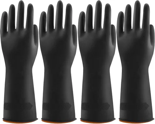 Bamllum 4 pares de guantes de goma negros para lavar platos - Guantes de limpieza reutilizables para la cocina, el hogar, antideslizantes, flexibles