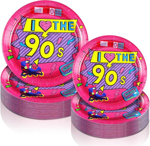 Miniatura 9 de Yungyan 50 platos temáticos de los años 50 de 9 y 7 pulgadas, platos de postre desechables de los años 50, vajilla de papel de calcetín hop, vajilla