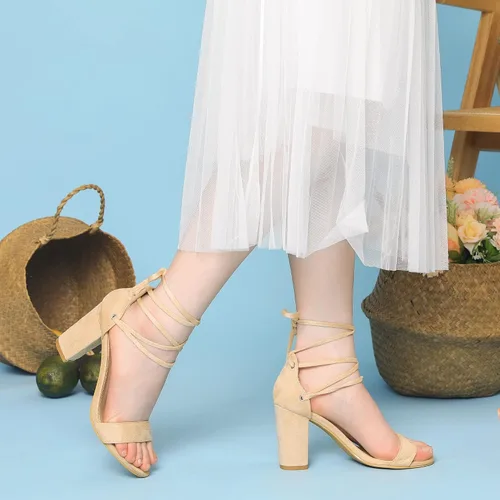 Miniatura 6 de Perphy Sandalias de tacón alto grueso con cordones para mujer