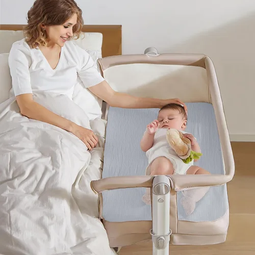 Miniatura 38 de lulumoon Sábanas de muselina para moisés para bebé: sábanas ajustables suaves para moisés de cabecera para niños y niñas Oliva y Crema