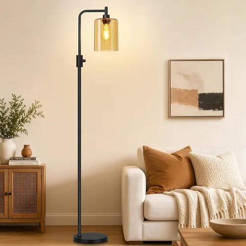 Miniatura 10 de 【Actualizada】Lámpara de pie regulable para sala de estar con pantalla de cristal, lámpara de pie moderna de níquel cepillado con bombilla LED de 900