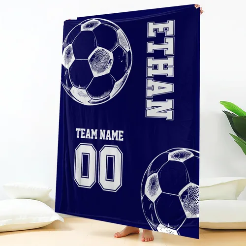 Miniatura 3 de Manta de fútbol personalizada, manta de fútbol personalizada suave y acogedora manta de forro polar sherpa, manta con nombre personalizado