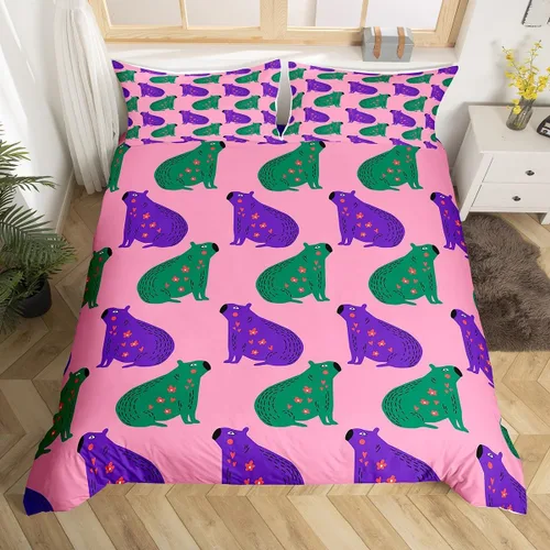 Miniatura 16 de Erosebridal Cute Capybara Duvet Cover Twin Kawaii Capybara Eating Ice Cream Comforter Cover for Kids Teens Cartoon Cute Animals Bedding Set Cake