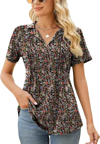 Kistore Camisetas tipo polo de manga corta para mujer, cuello en V, para verano, básicas, a la moda, 2024, para negocios, casual, para trabajo,