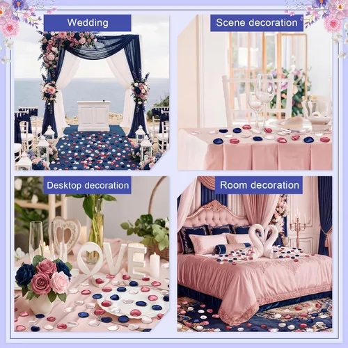 Miniatura 5 de Tigeen 600 pétalos de rosa de seda azul marino artificiales para boda, cesta de flores para niñas, pasillo, dispersos, centros de mesa, fiesta
