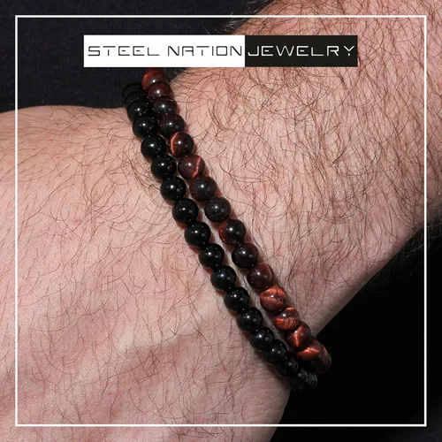 Miniatura 2 de Pulsera de bolo de nailon ajustable con cuentas de acero inoxidable para hombre