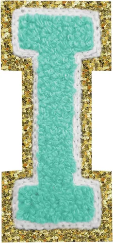 Miniatura 94 de Parches de letras termo-adhesivas de felpilla para chaquetas, parches de letras universitarias con brillantina para planchar en la letra azul A