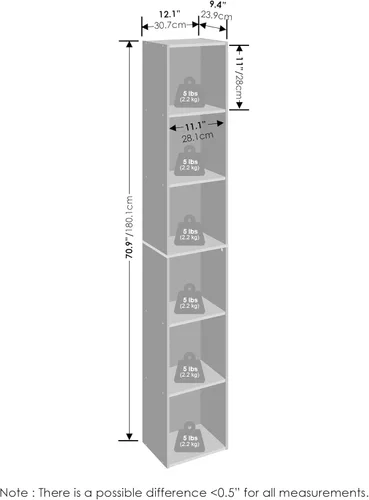 Miniatura 2 de Furinno Organizador de armario de 6 niveles para cubículo, organizador de armario, estante abierto, 21.1 pulgadas de ancho, para armario, Pino ámbar