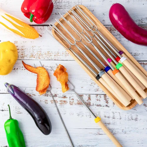 Miniatura 6 de Eccliy 36 palitos para asar fogatas para fuego de 32 pulgadas de largo, extensibles, con mango de madera, bolsa de almacenamiento para cocinar