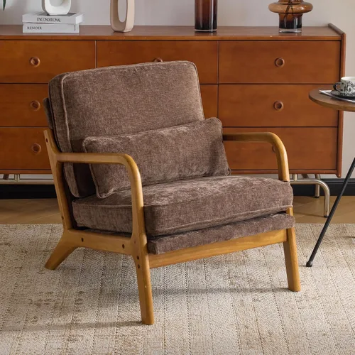 Miniatura 12 de Karl home Silla de acento moderna de mediados de siglo con cojín, tapizada en tela de lino, silla de salón con brazo, estructura sólida de madera