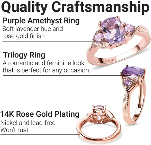 Miniatura 5 de Shop LC Purple Amethyst Promise Engagement Rings for Women 14K Rose Gold Plated 925 Sterling Silver Bride Amethyst Ring Birthday Gifts for Women