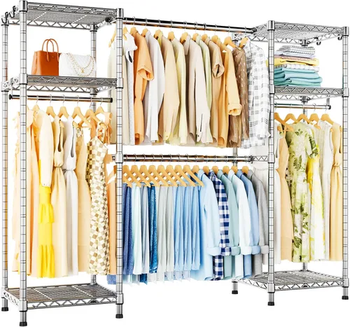Miniatura 12 de Ulif E7 - Perchero para ropa, sistema de almacenamiento de ropa resistente con barras extensibles, perchero de metal con 6 estantes de alambre