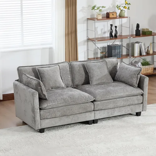 Miniatura 57 de Sofá modular negro de 111.5 pulgadas, sofás seccionales grandes de 3 plazas para sala de estar, sofá nube de tela de felpilla de gran