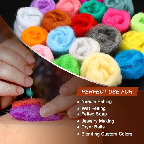 Miniatura 4 de uxcell 100 piezas de lana de fieltro de aguja, 50 colores, hilo de lana de fibra natural, aguja para fieltro de lana, suministros de hilo