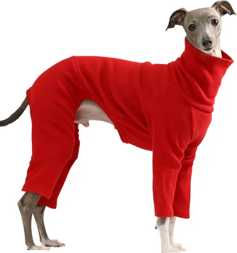 Miniatura 24 de D Doggy Star - Suéter de galgo italiano de cuello de tortuga, conjunto de mono de vellón cálido, ropa de Whippet para perro (XL, azul marino Pkt)