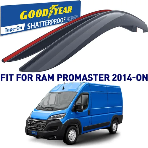 Miniatura 2 de Goodyear Deflectores de ventana inastillables para Ram ProMaster 2014-2026, protectores de lluvia con cinta, viseras de ventana, deflector