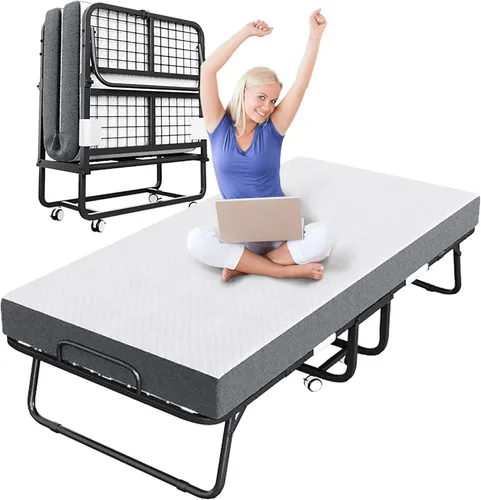 Miniatura 7 de CAIYUN Cama Plegable con Colchón y Cubierta de Almacenamiento - Marco Tamaño Twin de 75"x38", Cama de Huéspedes Rodante Portátil con Colchón