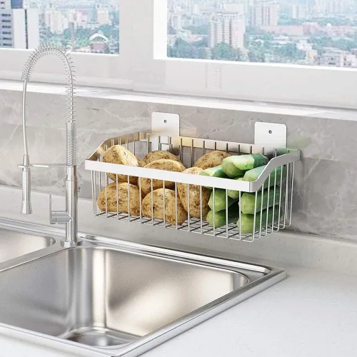 Miniatura 15 de SUS304 - Cestas de almacenamiento colgantes de acero inoxidable para montaje en pared, estante de almacenamiento de alambre de metal para cocina