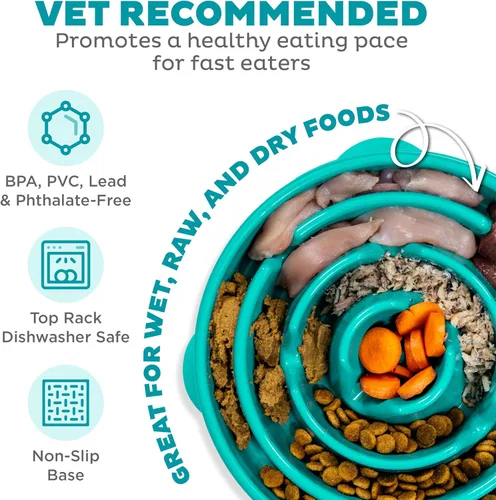 Miniatura 3 de Outward Hound Cuenco grande de alimentación lenta, laberinto de rompecabezas para comedores rápidos, perros medianos a grandes, ayuda a prevenir