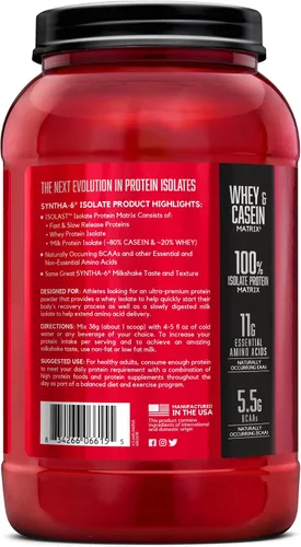 Miniatura 9 de BSN SYNTHA-6 - Proteína aislada en polvo, proteína de fresa en polvo con aislado de proteína de suero, aislado de proteína de leche, sabor: batido