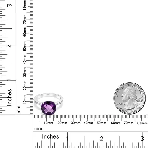 Miniatura 34 de Gem Stone King Anillo de compromiso de plata de ley 925 con piedra preciosa de corte cojín de 0.39 pulgadas Anillo de compromiso de aniversario