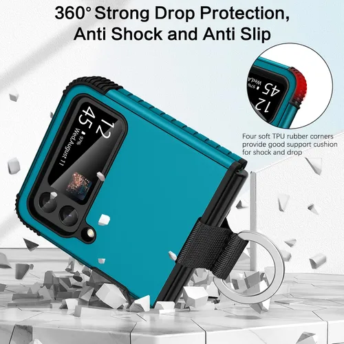 Miniatura 3 de BENTOBEN Funda para Galaxy Z Flip 3, resistente 2 en 1, a prueba de golpes, compatible con carga inalámbrica, pantalla de 6.7 pulgadas, azul profundo
