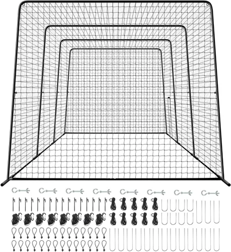 Miniatura 27 de VEVOR Jaula de bateo de béisbol, red profesional de entrenamiento de bateo de béisbol de sóftbol, resistente, resistente, cerrada, de polietileno