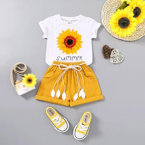 Miniatura 2 de YOUNGER TREE - Conjunto de camiseta y pantalones cortos de lino con cinturón, diseño de sandía