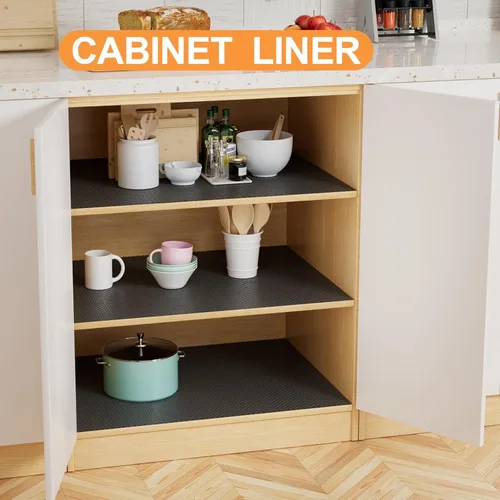 Miniatura 2 de FLPMIX Revestimientos de estantes para armarios negros: tapete impermeable para cajones de cocina, no adhesivo, fácil de cortar, revestimiento