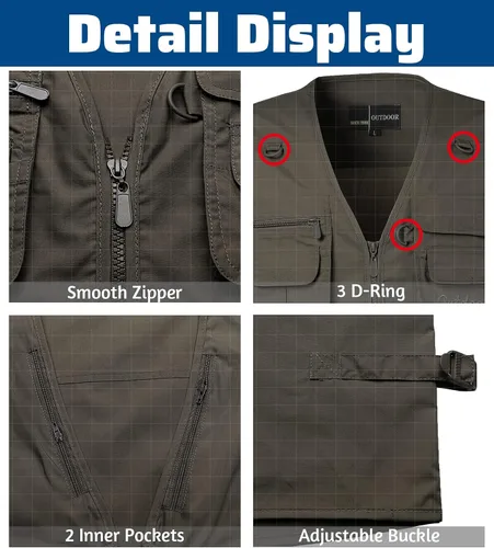Miniatura 5 de Chaleco de pesca para hombre, de secado rápido, con bolsillos, transpirable, para fotografía, para exteriores, sin mangas