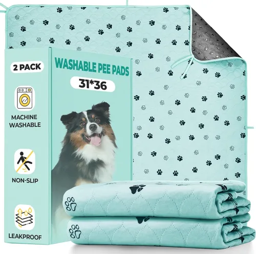 Miniatura 22 de Fostanfly Almohadillas lavables para orina para perros, paquete de 2 almohadillas reutilizables superiores de 36 x 48 pulgadas, impermeables, Gris