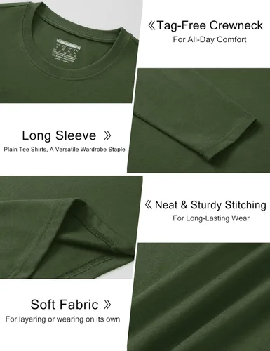 Miniatura 6 de Cotrasen - Camisetas básicas de manga larga para hombre, de algodón, con cuello redondo, transpirables, suaves y casuales