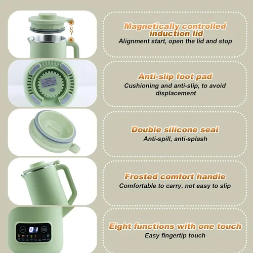 Miniatura 5 de Espumador de leche eléctrico, espumador de café de 16.9 fl oz con 10 cuchillas, control de temperatura, soja de avena casera de coco o leches a base