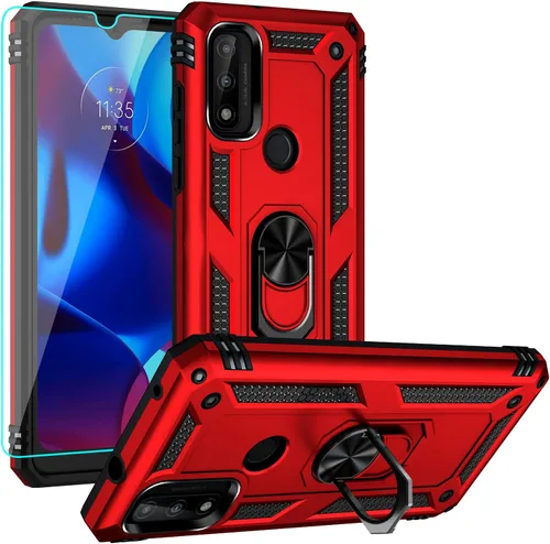Funda para teléfono Moto G Pure, con protector de pantalla HD, [grado militar] anillo de montaje para automóvil, soporte híbrido de policarbonato