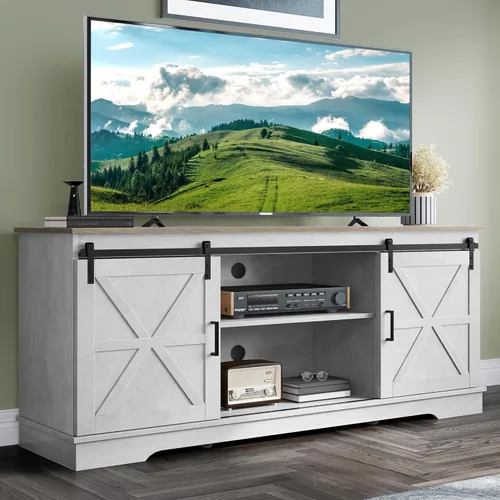 Miniatura 10 de YITAHOME Soporte de TV de granja para sala de estar con soporte, centro de entretenimiento con 3 ajustes de altura para televisores de 32 a 70 Gris