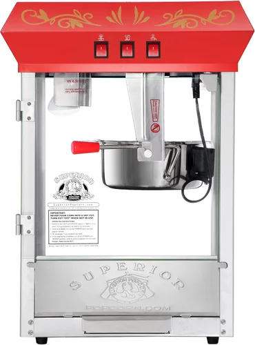 Miniatura 2 de Superior Popcorn Company - Máquina para hacer palomitas de maíz con carrito, hace aproximadamente 3 galones por lote, (8 onzas, rojo)