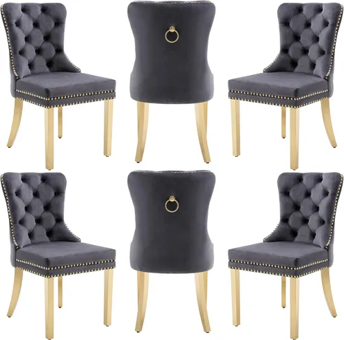 Miniatura 17 de Sillas de Comedor de Terciopelo Juego de 4, Colección Nikki Sillas de Comedor con Patas de Acero Inoxidable Plateado y Anilla, Silla Lateral de Lujo