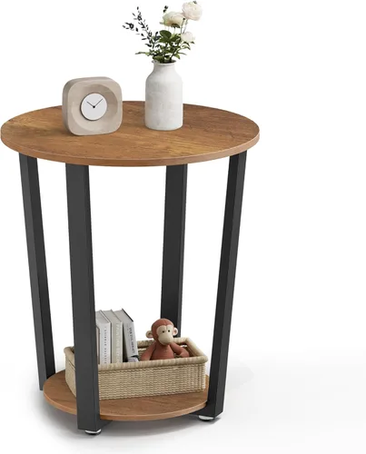 Miniatura 11 de VASAGLE Mesa auxiliar, mesa auxiliar pequeña de 2 niveles, mesita de noche con estante inferior para espacios pequeños, sala de estar, dormitorio