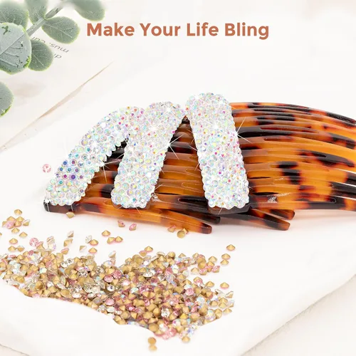 Miniatura 3 de 3 peines laterales brillantes para el cabello, hechos a mano, decoración de cristal, pequeños franceses, para mujeres y niñas, accesorios de peinado