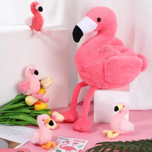 Miniatura 5 de Skylety Animal de peluche de flamenco de 18 pulgadas con 4 bebés, juguetes de peluche en el interior con cremallera para mamá, flamenco rosa