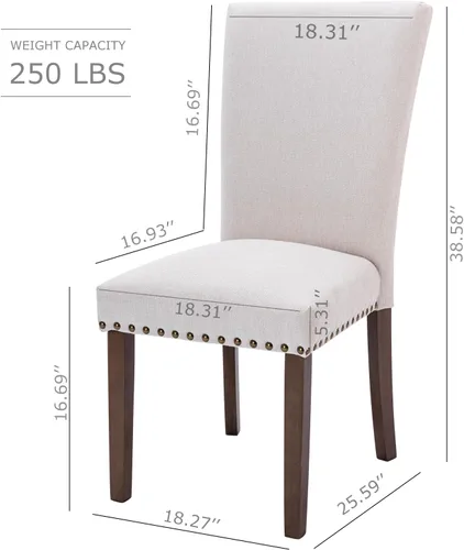 Miniatura 2 de COLAMY Juego de 4 sillas de comedor tapizadas Parsons, sillas laterales de tela para comedor y cocina con ribete de cabeza de clavo y patas de Beige